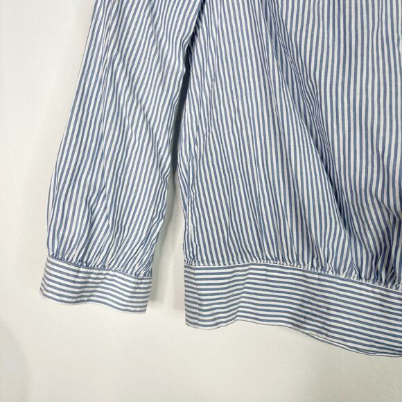 Madewell 2XS Blue White Striped Wrap Tie Blouse Top 3/4 Sleeves Cotton VNeck - Picture 5 of 11